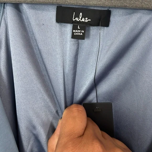 NWT Lulus Easy Listening Slate Blue Cold-Shoulder Wrap Maxi Dress - Picture 11 of 12